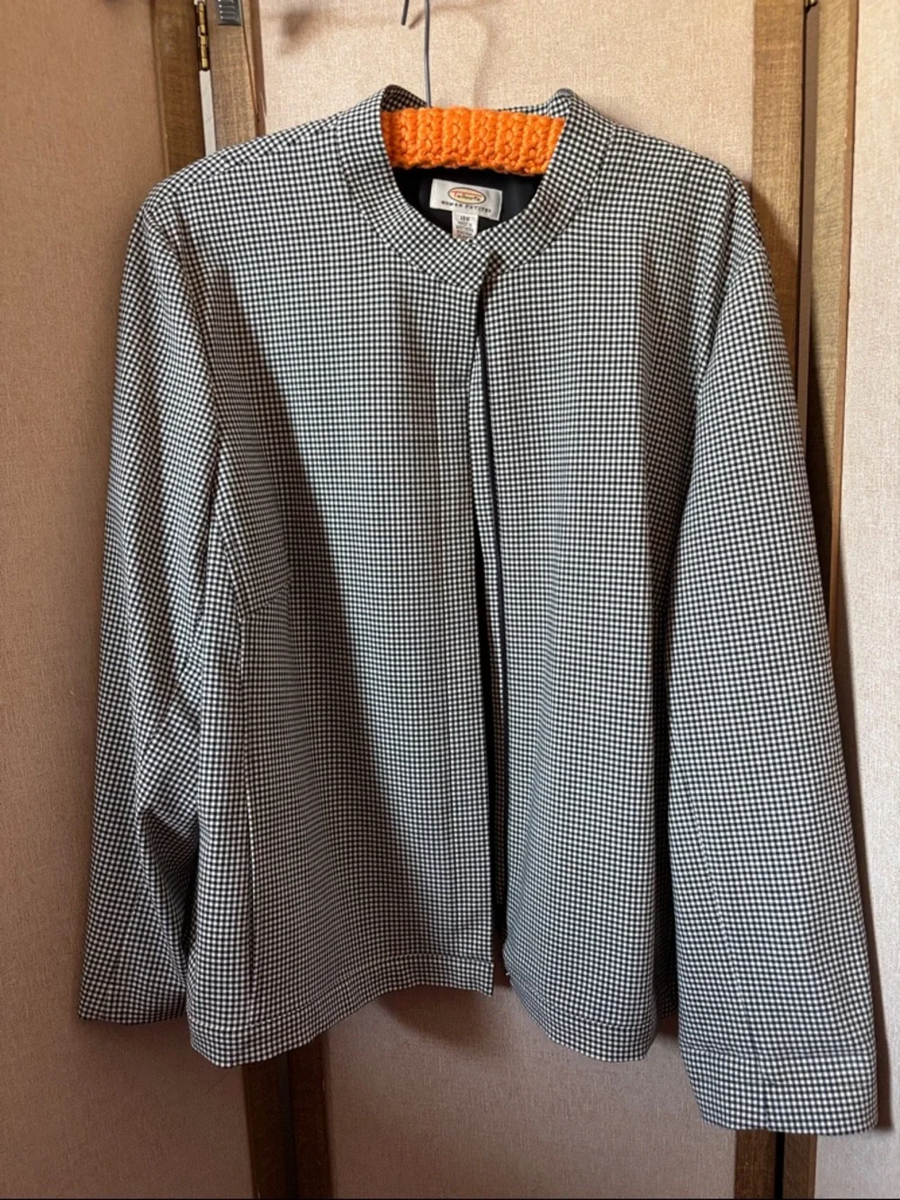 Talbots Black & White Houndstooth Collarless Blazer 18W